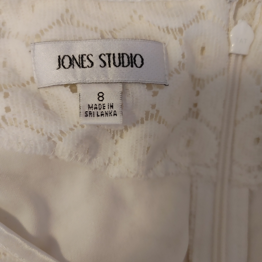 JONES STUDIO Belted Lace Fit & Flare Dress, Ivory 8 - Picture 7 of 9